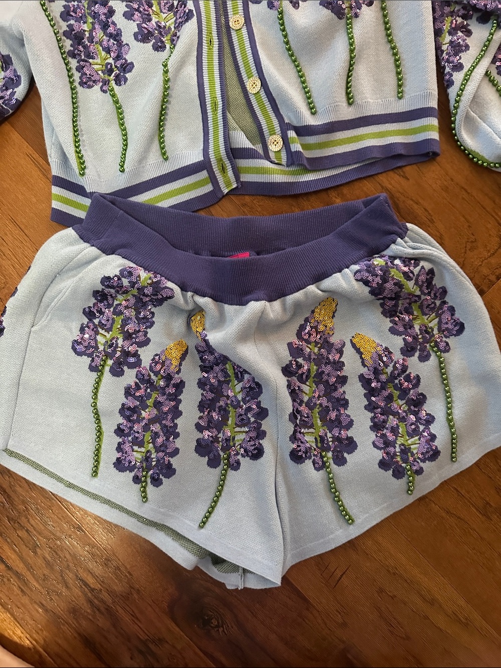 QOS Blue Bonnet set! NWT
Small sweater medium shorts - Picture 3 of 4